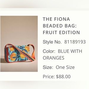 Anthropologie THE FIONA BEADED BAG: FRUIT EDITION
Color:  BLUE WITH ORANGES